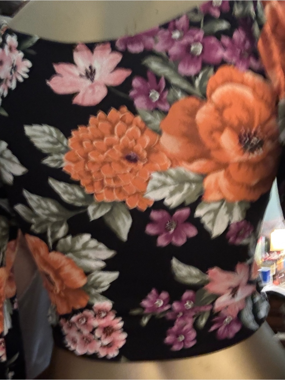 Forever 21 Black Floral Wrap Crop Top with Orange & Pink Flowers - Picture 4 of 5